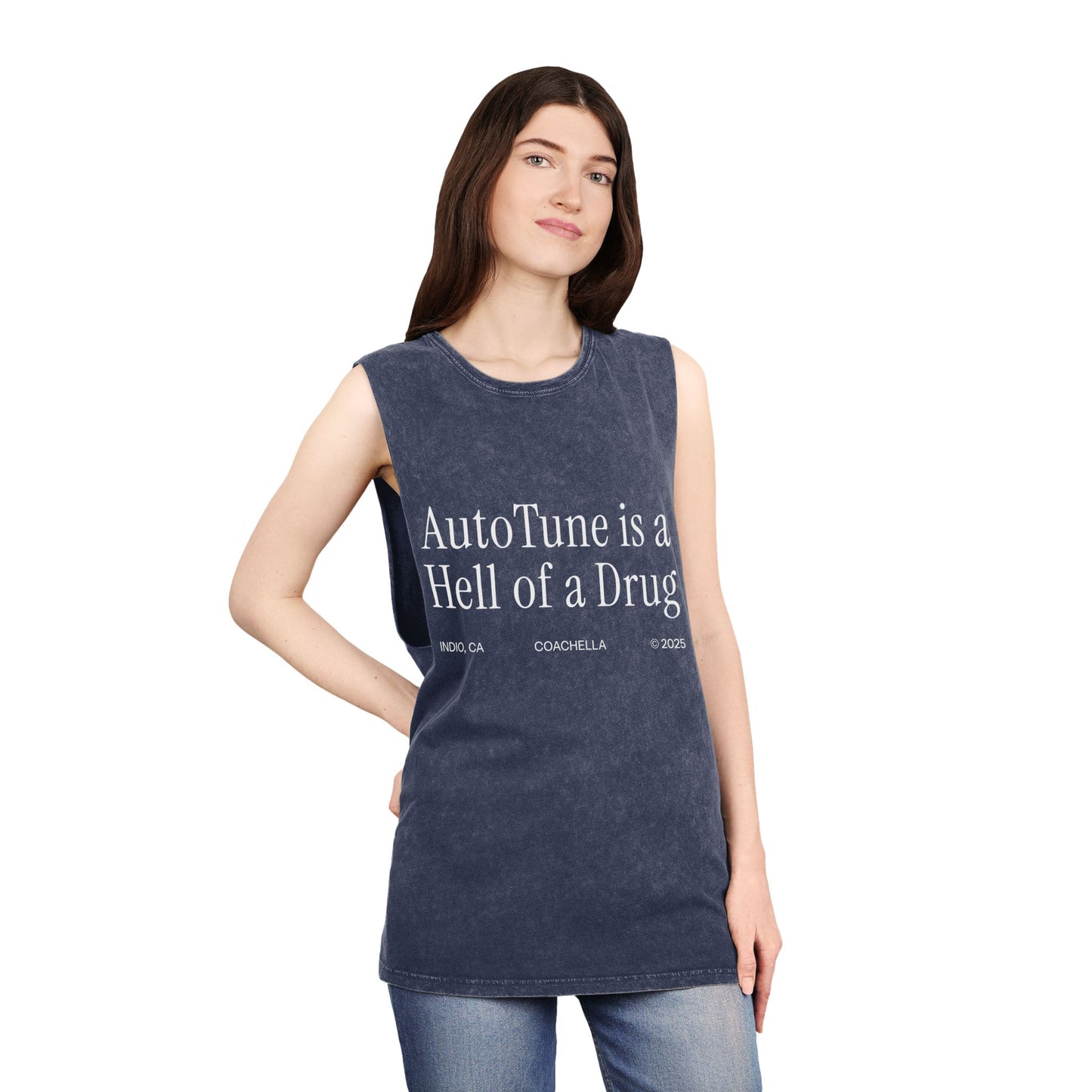 AutoTune is a Hell of a Drug Coachella 2025 | Unisex Stonewash Tank Top