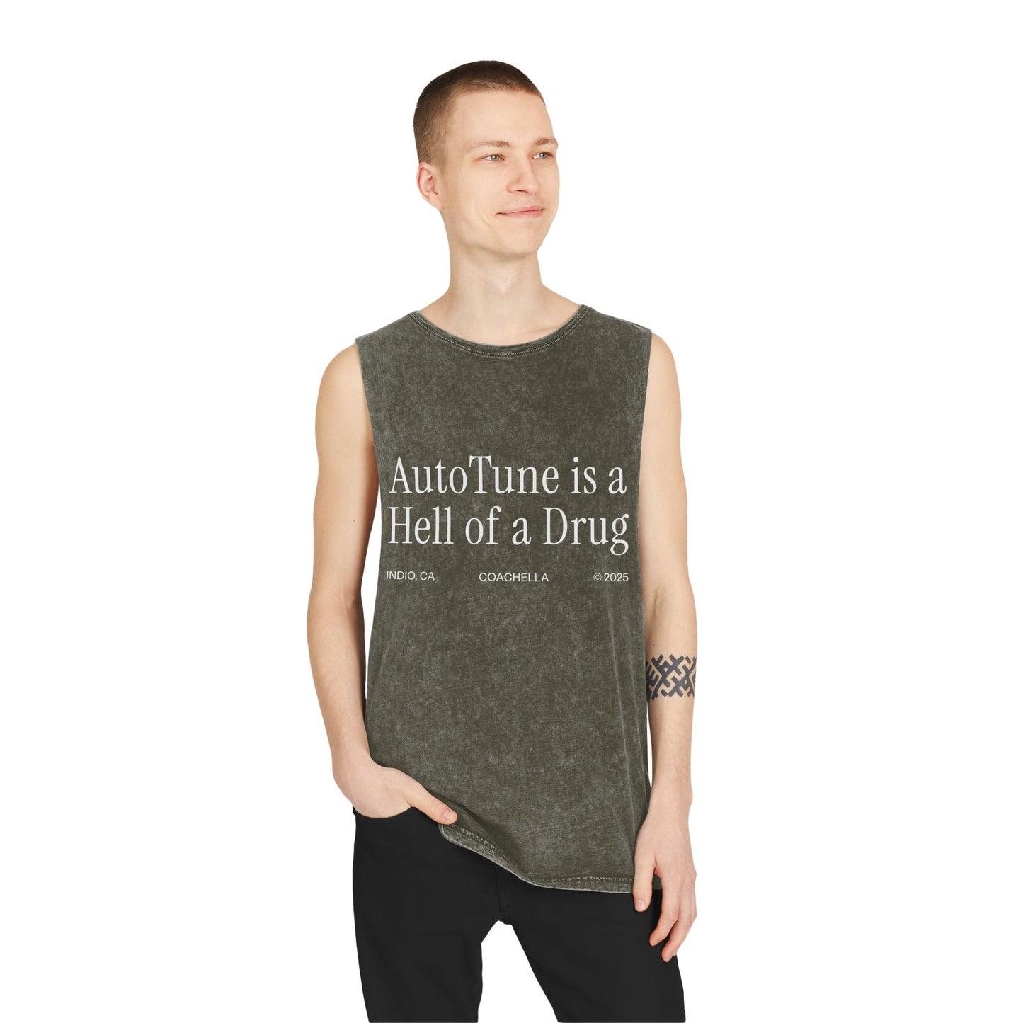 AutoTune is a Hell of a Drug Coachella 2025 | Unisex Stonewash Tank Top